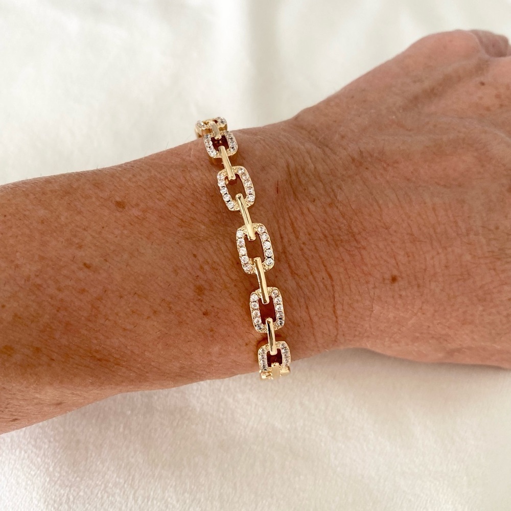 Gold Tone Crystal Link Cuff Bracelet New